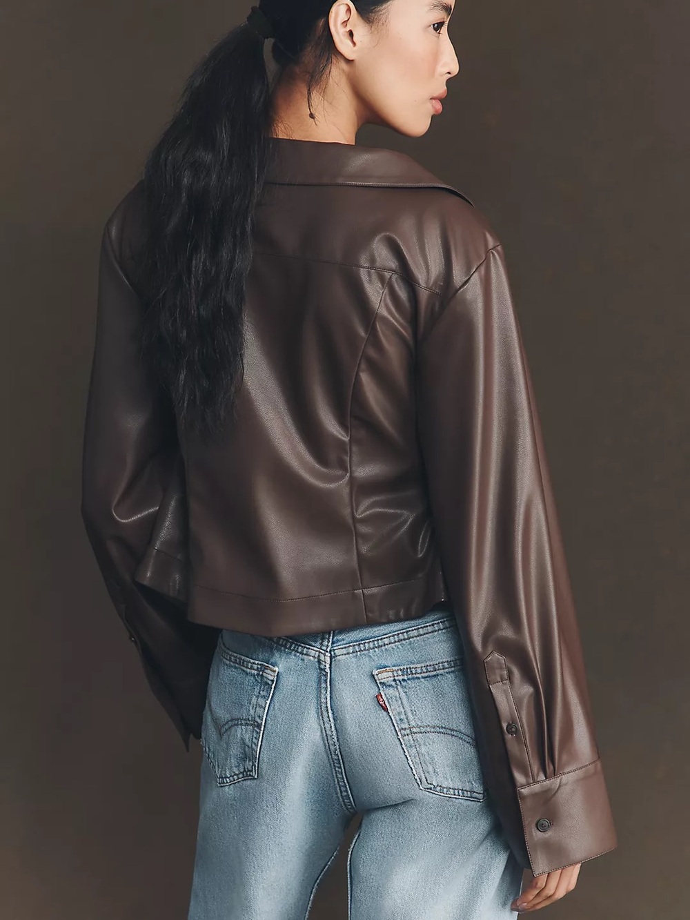 Anthropologie Maeve Faux-Leather Wrap Top Women’s Size 3X Asymmetrical Brown - Picture 2 of 10
